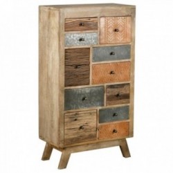 Commode en Manguier Massif 11 Tiroirs Asymétriques – Meuble de Rangement Style Mosaïque et Design Ethnique Chic
