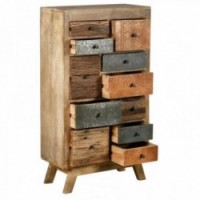 Mango wood chest of drawers with 11 asymmetrical drawers