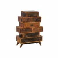 Dresser 8 laden in gerecycled hout en gesneden metalen hand | Opbergkast Industriële metalen handgrepen
