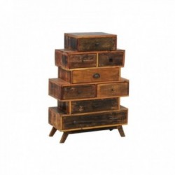 Commode 8 Tiroirs en Bois Recyclé et Métal Sculpté Main | Meuble de Rangement Poignées Métal Industriel