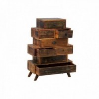Commode 8 Tiroirs en Bois Recyclé et Métal | Meuble de Rangement Poignées Métal Industriel