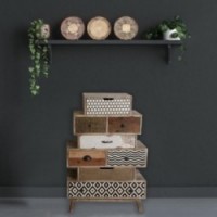 Dresser Design Zig-Zag i Mango | Möbler 8 lådor snidad hand och tryckt grafikmetall