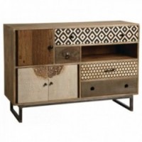 Graphic chest of drawers in mango wood with 4 drawers and 2 cupboards