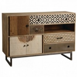Graphic dresser in massive mango tree | 4 drawers & 2 cupboards | Hand carved facades & metal handles