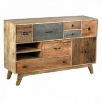 Asymmetrical chest of drawers in mango wood with 7 drawers and 2 doors