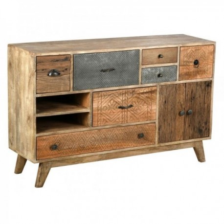 Asymmetrical convenient mangroke 7 drawers 2 doors | Carved wood and handmade storage cabinet