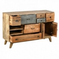 Asymmetrical chest of drawers in mango wood with 7 drawers and 2 doors