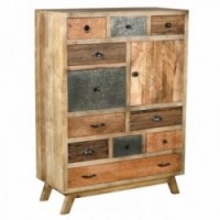 Asymmetrical chest of drawers in mango wood with 10 drawers and 1 door