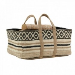 Rechthoekige logtas Natuurlijke Jute & Tinted Pattern Etnik: Houtbasis 100% Jute & Cabas Transport Open haard Design