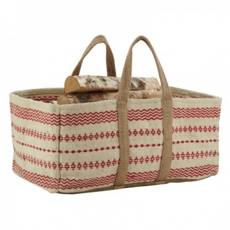 Rechthoekige logboektas Natural & Rood Rechthoekig: Winkelwagen Log Deur 100% Jute voor open haard & massief houtkachel