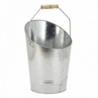 Galvanized metal ash bucket with movable wooden handle