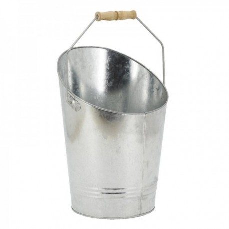 Galvanized metal ash bucket with movable wooden handle