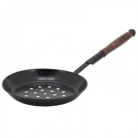 Steel chestnut pan with long wooden handle