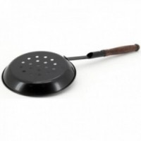 Steel chestnut pan with long wooden handle