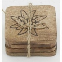 Lot of 4 mints of mango wood, sculpted decoration edelweiss