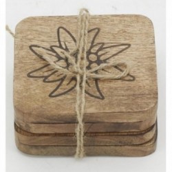 Lot of 4 mints of mango wood, sculpted decoration edelweiss
