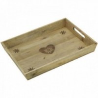 Hölzerne Service-Tablett Coeur Decor | Rechteckige Mahlschale mit 2 rustikalen Chalet-Stilgriffe