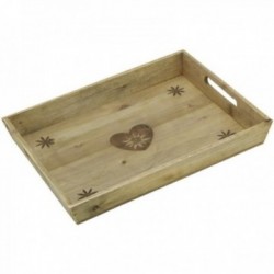 Bandeja de servicio de madera COEUR Decoración | Bandeja rectangular de comida con 2 asas de estilo de chalet rústico