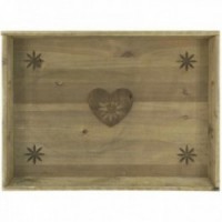 Hölzerne Service-Tablett Coeur Decor | Rechteckige Mahlschale mit 2 rustikalen Chalet-Stilgriffe