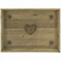 Wooden serving tray with heart decor 2 handles