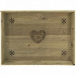 Bandeja de servicio de madera COEUR Decoración | Bandeja rectangular de comida con 2 asas de estilo de chalet rústico