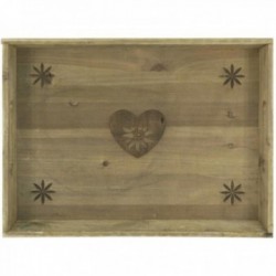 Bandeja de servicio de madera con decoración de corazón 2 asas