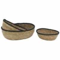 Series of 3 oval baskets in natural rush