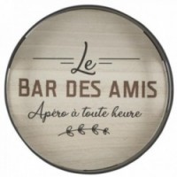 Plateau de service rond bois et métal 'Le bar des amis'