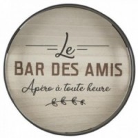 Rundes Serviertablett aus Holz und Metall „Le bar des amis“