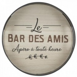 Bandeja redonda de madeira e metal 'Le bar des amis'