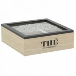 Caja de té 9 compartimentos en madera teñida Árbol de la vida