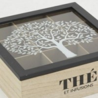 Caixa de chá 9 compartimentos de madeira Tinged tree of life | Grande armário de armazenamento para sacos de chá