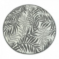 Rund utendørs hagematte i grå polypropylen med Leaves dekor ø150
