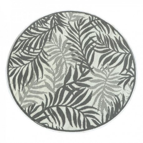 Round outdoor garden rug in gray polypropylene with Leaves decor ø150
