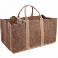 Sac à bûches en jute plastifié à damiers beige