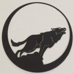 Decoração de parede de metal de lobo Ø 48 cm | Mesa redonda do estilo industrial e esculturas da arte da parede
