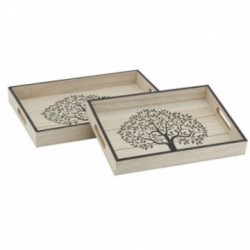Set of 2 rectangular serving trays in natural wood (Tree of life)