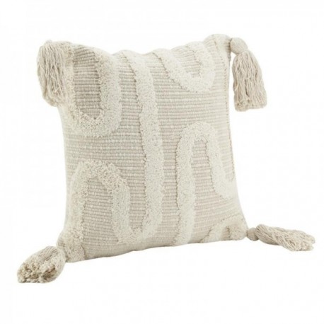Removable woven cotton cushion with pompoms