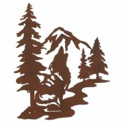 Wanddecoratie Wolf en dennenbomen: muur sculptuur silhouet metalen natuur groot formaat voor woonkamer