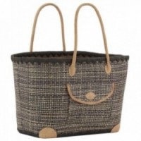 Sac en jonc teinté avec poignées et coins cuirs
