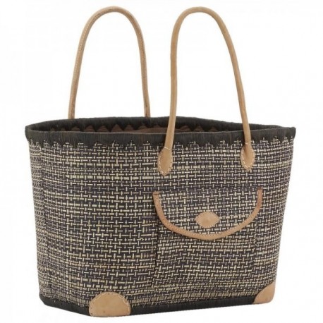 Sac en jonc teinté avec poignées et coins cuirs