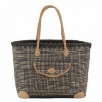 Sac en jonc teinté avec poignées et coins cuirs