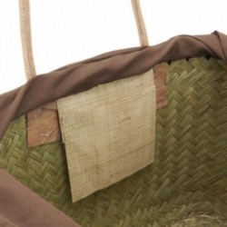 Sac en jonc teinté avec poignées et coins cuirs