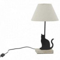 Lampe de chevet à poser chat en métal et bois