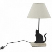 Lámpara de mesa gato de metal y madera
