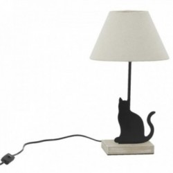 Lampe de chevet à poser chat en métal et bois