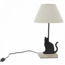 Metal and wood cat table lamp