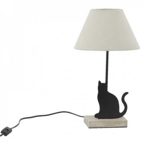 Lampe de chevet à poser chat en métal et bois