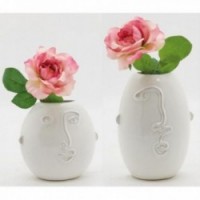 Set di 2 vasi in ceramica bianca con motivo Volto