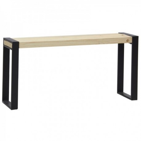 Bench with pine seat and black metal legs